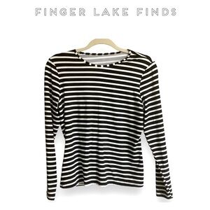 Lands’ End Long Sleeve 50 UPF Striped Swim Rash Guard Top, S